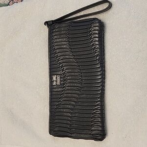 Coach Grey leather pleated clutch